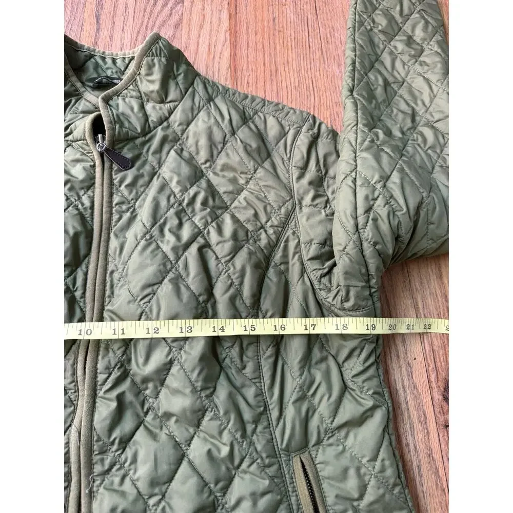 Eddie Bauer Mod Quilt Jacket Womans L Green Puffer Full Zip Buttoned Pockets